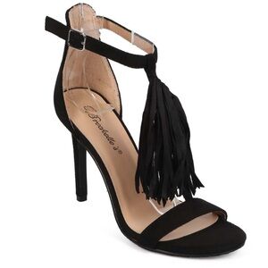 Black T strap fringe Stilettos
